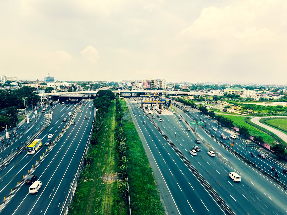 Aerial view of a highway interchange